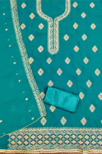Manvaa women's sky blue heavy thread embroidery georgette dress material