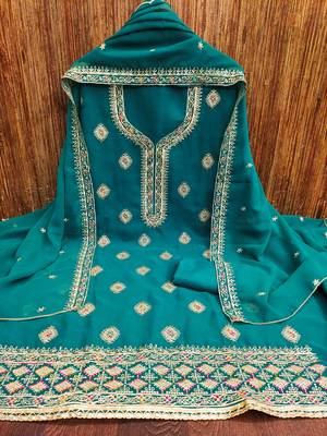 Manvaa women's sky blue heavy thread embroidery georgette dress material 3