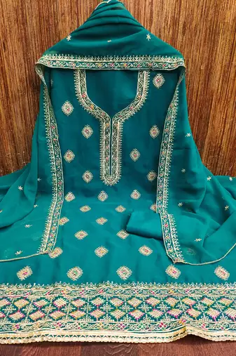 Manvaa women's sky blue heavy thread embroidery georgette dress material