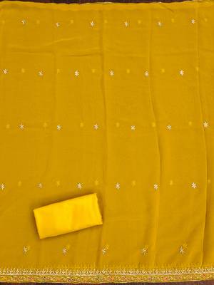 Manvaa women's yellow heavy thread embroidery georgette dress material 4