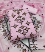 Manvaa women's pink heavy thread embroidery chanderi cotton dress material