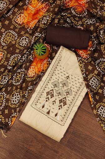 Manvaa women's beige unstitched sequnce work zora silk dress material 