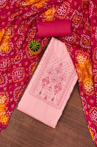Manvaa women's pink unstitched sequnce work zora silk dress material 