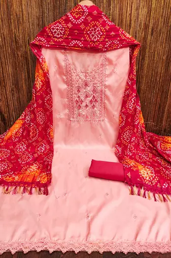 Manvaa women's pink sequnce work zora silk dress material
