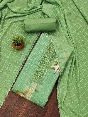 Manvaa women's light green unstitched sequnce work pc cotton dress material  1