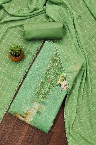 Manvaa women's light green unstitched sequnce work pc cotton dress material 