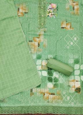 Manvaa women's light green unstitched sequnce work pc cotton dress material  2