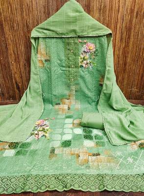 Manvaa women's light green unstitched sequnce work pc cotton dress material  3