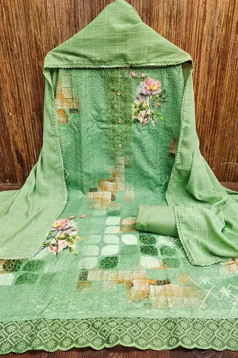 Manvaa women's light green unstitched sequnce work pc cotton dress material 