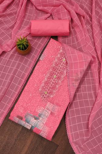 Manvaa women's pink unstitched sequnce work pc cotton dress material 