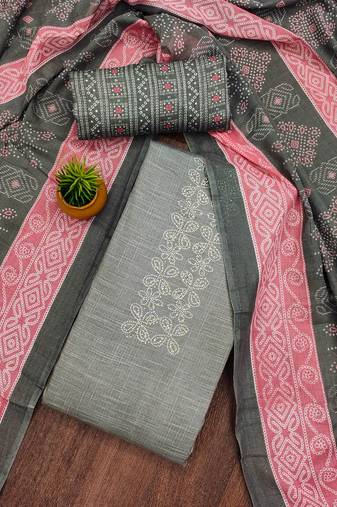 Manvaa women's grey unstitched daimond work cotton dress material 