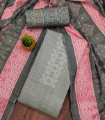 Manvaa women's grey unstitched daimond work cotton dress material 