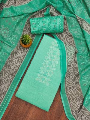 Manvaa women's sea green daimond work cotton dress material 1