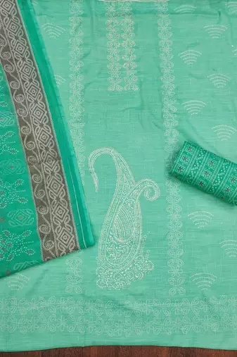 Manvaa women's sea green daimond work cotton dress material
