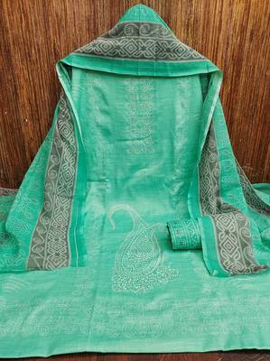 Manvaa women's sea green daimond work cotton dress material 3