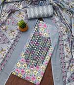 Manvaa women's multi unstitched thread work cotton dress material (mt572gry)