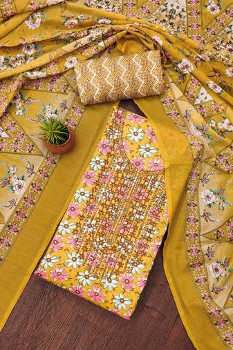 Manvaa women's multi unstitched thread work cotton dress material 