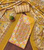 Manvaa women's multi unstitched thread work cotton dress material 