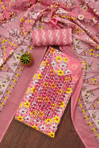 Manvaa women's multi unstitched thread work cotton dress material 