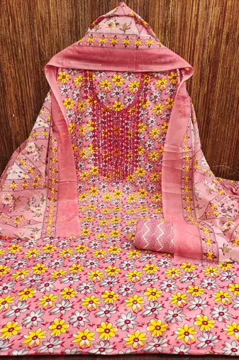 Manvaa women's multi thread work cotton dress material