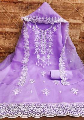 Manvaa women's levender sequnce work organza dress material 2