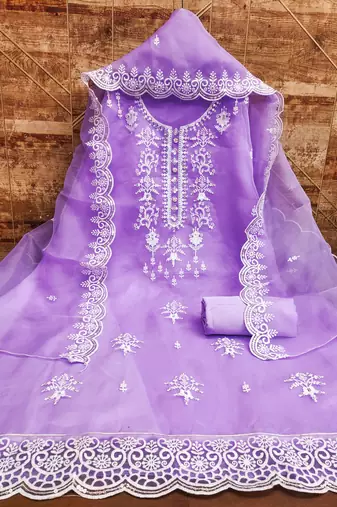 Manvaa women's levender sequnce work organza dress material