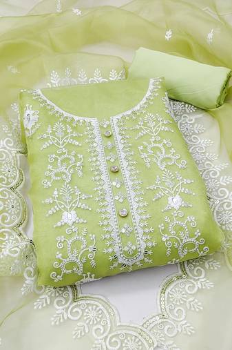 Manvaa women's light green unstitched sequnce work organza dress material 