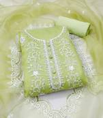 Manvaa women's light green unstitched sequnce work organza dress material 