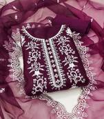 Manvaa women's purple unstitched sequnce work organza dress material