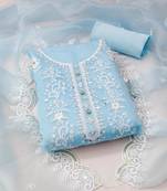 Manvaa women's sky blue unstitched sequnce work organza dress material 