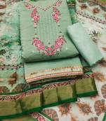Manvaa women's light green embroidery roman pv chanderi silk dress material