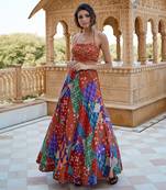 Burnt Orange Satin hand-embroidered Lehanga Set