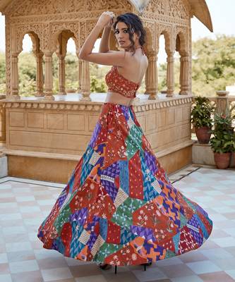 Burnt Orange Satin hand-embroidered Lehanga Set 2