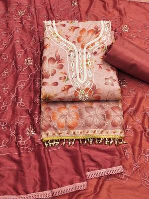 Manvaa women's multi sequnce work organza dress material 3