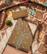 Manvaa women's brown handwork simmer jacquard dress material