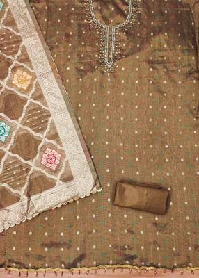 Manvaa women's brown handwork simmer jacquard dress material 2