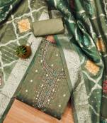 Manvaa women's green handwork simmer jacquard dress material