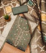 Manvaa women's grey handwork simmer jacquard dress material