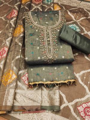 Manvaa women's grey handwork simmer jacquard dress material 3