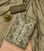 Manvaa women's green unstitched sequnce work organza dress material 