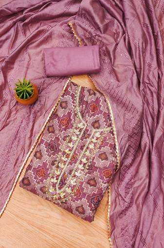 Manvaa women's levender unstitched sequnce work organza dress material 