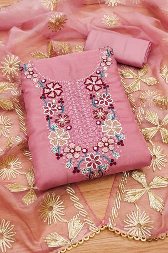 Manvaa women's pink unstitched sequnce work soft organza dress material 