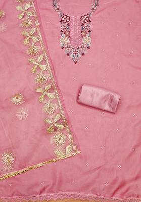 Manvaa women's pink sequnce work soft organza dress material 2