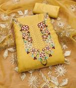 Manvaa women's yellow unstitched sequnce work soft organza dress material