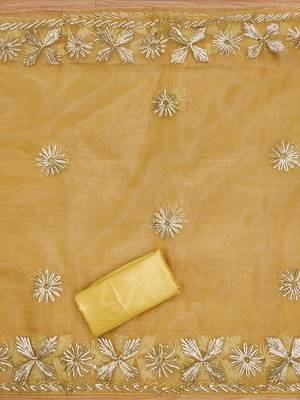Manvaa women's yellow sequnce work soft organza dress material 4