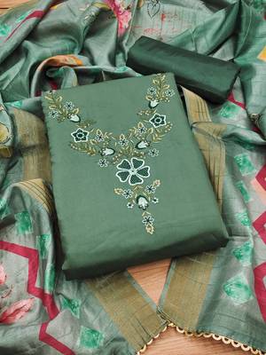 Manvaa women's green sequnce work roman silk dress material 1