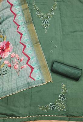 Manvaa women's green sequnce work roman silk dress material 2