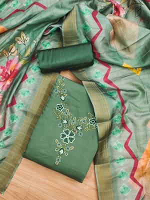 Manvaa women's green sequnce work roman silk dress material 3