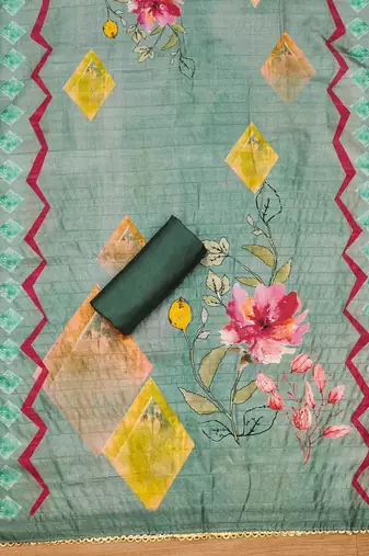 Manvaa women's green sequnce work roman silk dress material