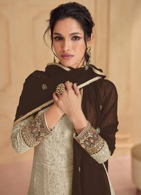 Beige georgette embroidered anarkali suit 2